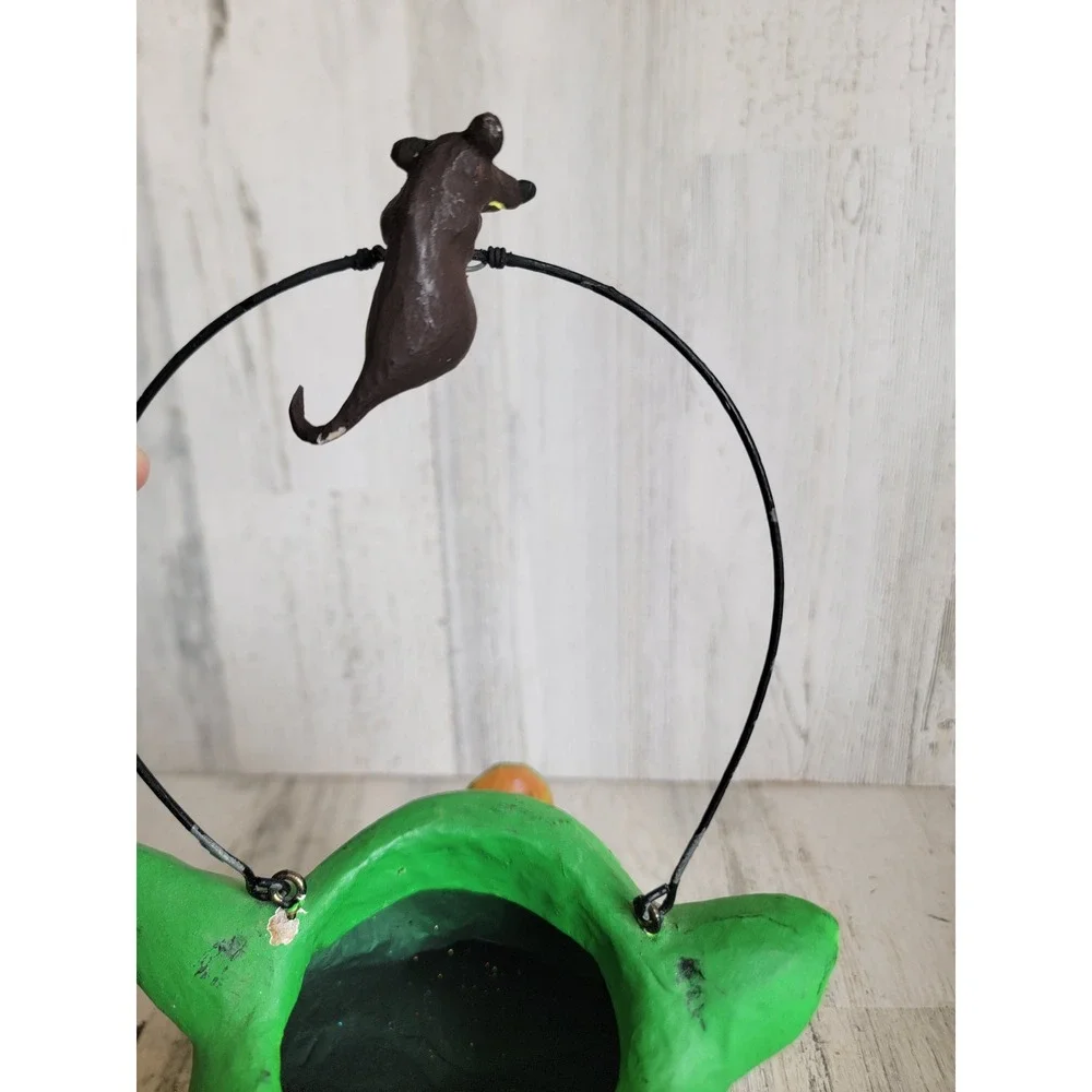 Vintage paper mache goblin gremlin candy bucket Halloween home unique